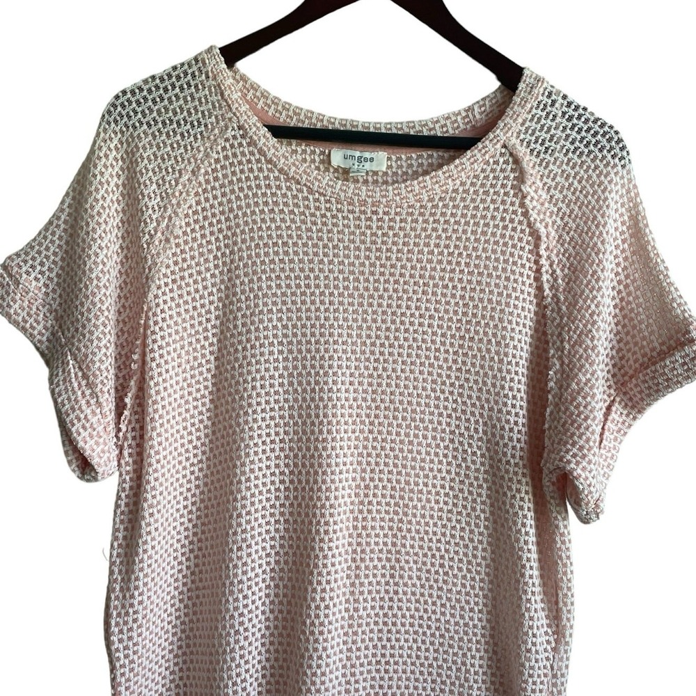 Umgee Women Waffle Knit Tunic Top S Blush Raw Seam Relaxed Boho Coastal Longline - Picture 4 of 12